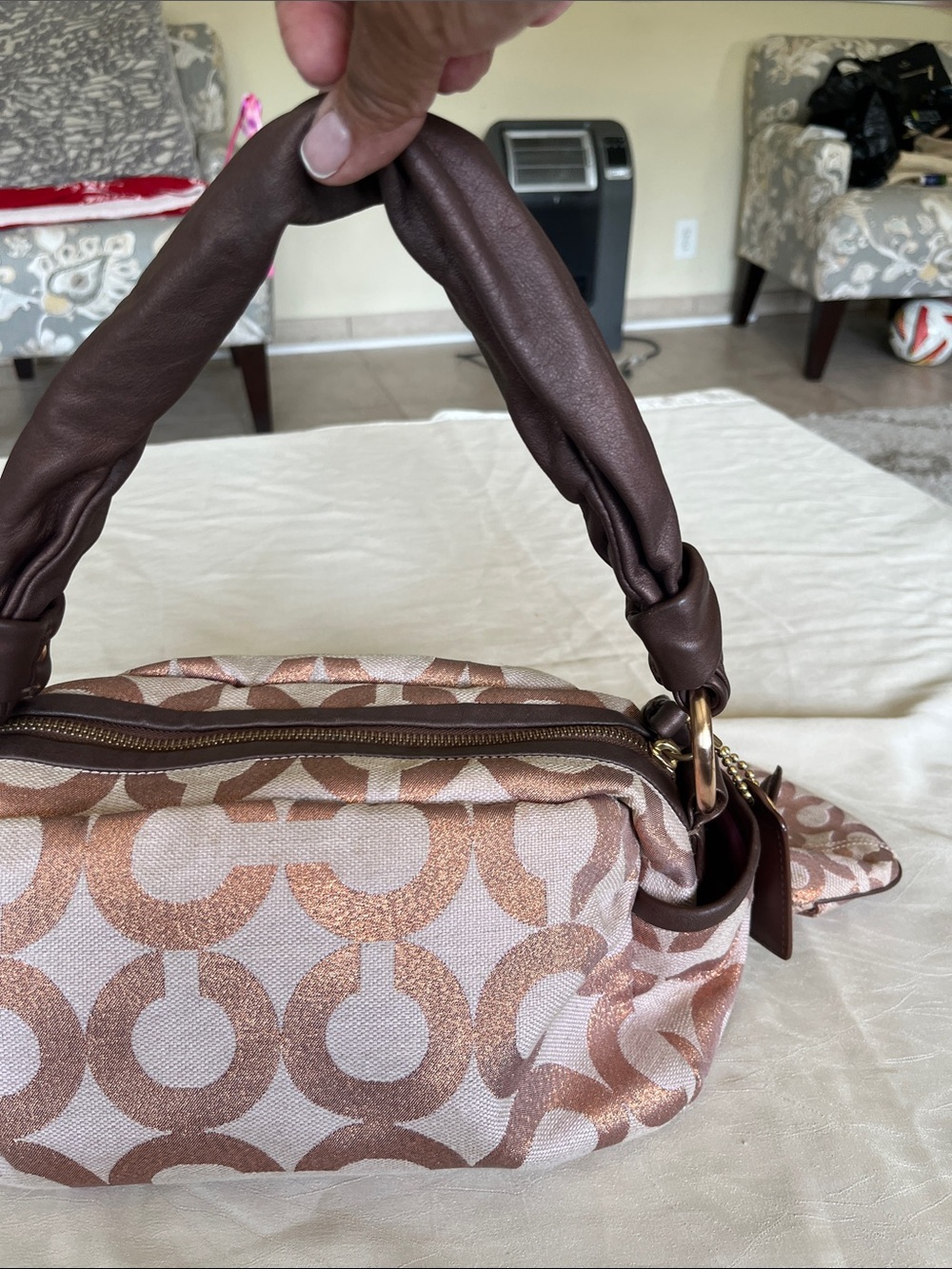 Coach Brown and Pink Signature Jacquard Crossbody with Coin Pouch - Picture 5 of 10